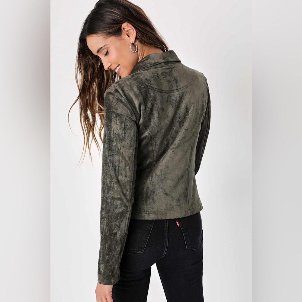 Lulus Wild‎ at Heart Olive Green Vegan Suede Moto Jacket 🫒✨ - Picture 3 of 8